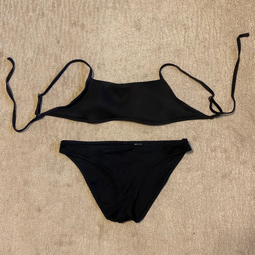 Hollister Black Ribbed Two Piece Bikini Swimsuit